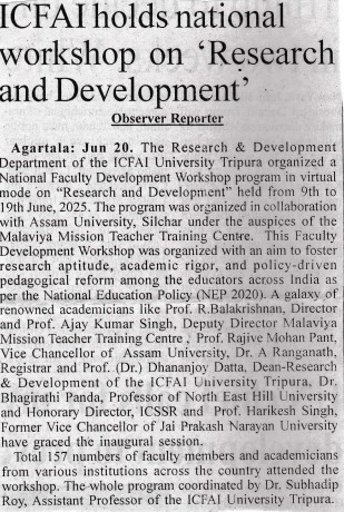 National workshop on "Research and Development" - 20.06.2025
